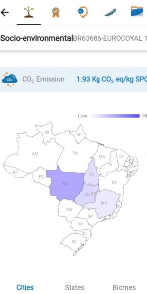 Carbon footprint and % soybean footprint information by municipality, state and biome.